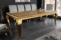 MODERN BAROCK Design Esstisch 200cm natur Teakholz Edelstahl Glasplatte
