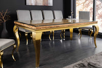 MODERN BAROCK Design Esstisch 200cm natur Teakholz Edelstahl Glasplatte
