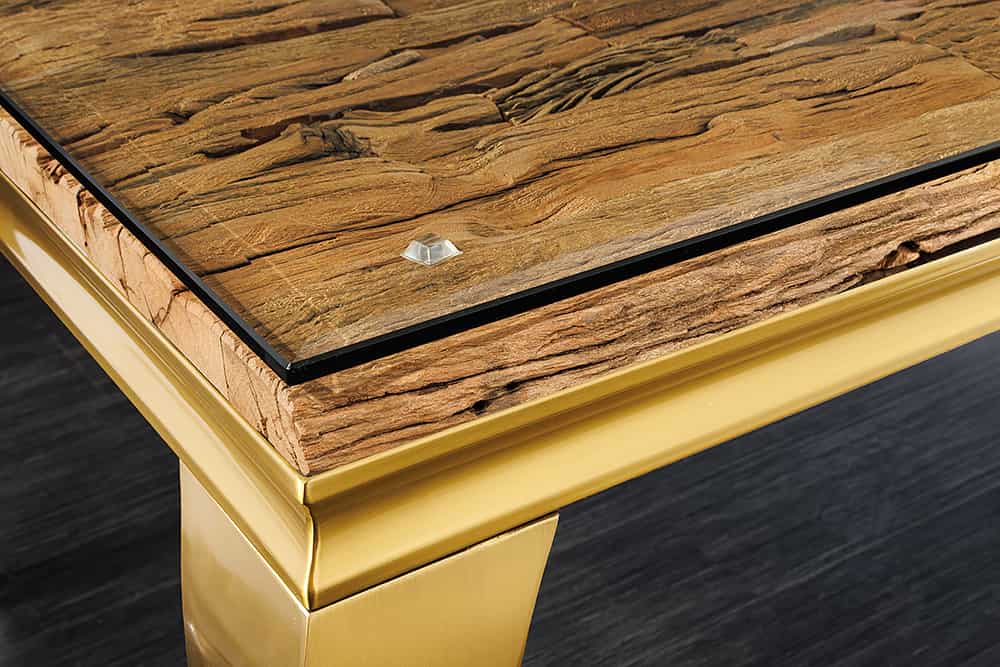 MODERN BAROCK Design Esstisch 200cm natur Teakholz Edelstahl Glasplatte
