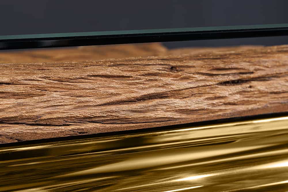MODERN BAROCK Design Esstisch 200cm natur Teakholz Edelstahl Glasplatte