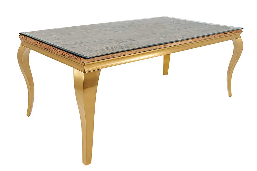 MODERN BAROCK Design Esstisch 200cm natur Teakholz Edelstahl Glasplatte
