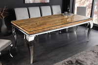 MODERN BAROCK Design Esstisch 200cm natur Teakholz Edelstahl Glasplatte