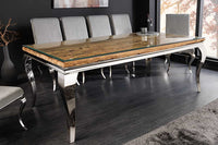 MODERN BAROCK Design Esstisch 200cm natur Teakholz Edelstahl Glasplatte