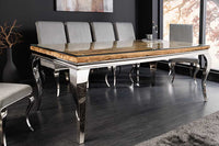 MODERN BAROCK Design Esstisch 200cm natur Teakholz Edelstahl Glasplatte