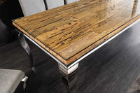 MODERN BAROCK Design Esstisch 200cm natur Teakholz Edelstahl Glasplatte