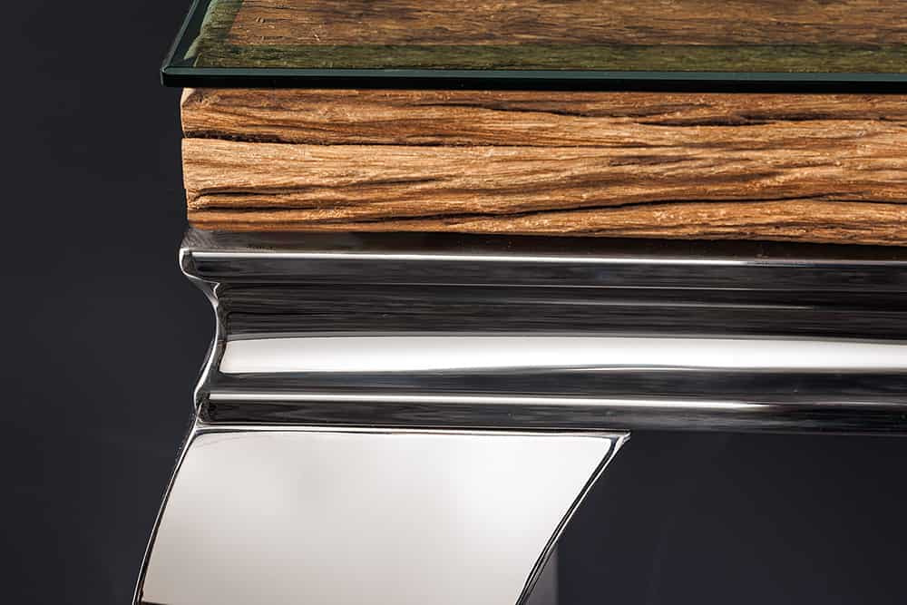 MODERN BAROCK Design Konsolentisch 140cm natur chrom Teakholz Edelstahl Glasplatte