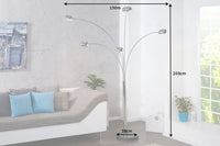 FIVE LIGHTS Design Bogenlampe 205cm chrom Stehlampe mit schwarzem Marmorfuß