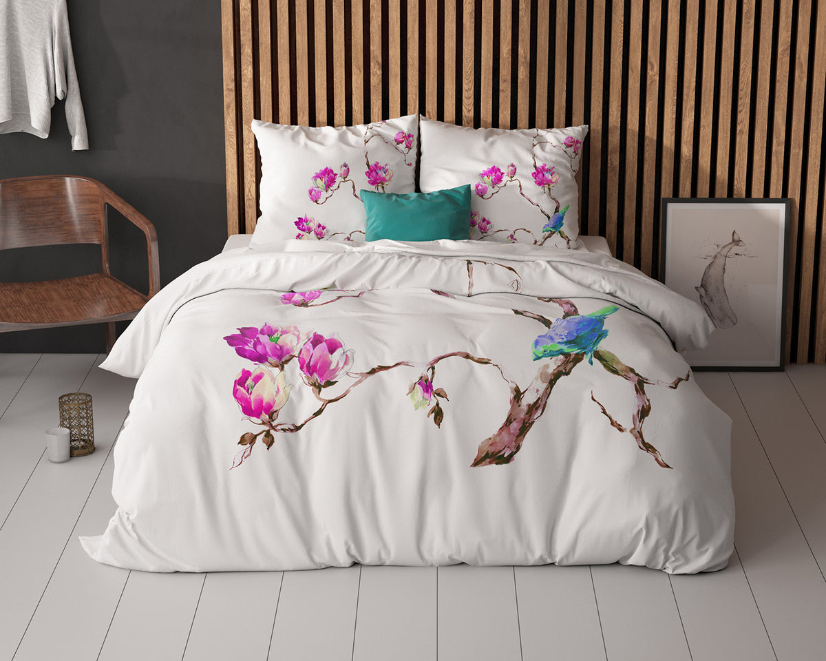 Bettwäsche Magnolien Weiß Bettbezug mit Kissenbezug