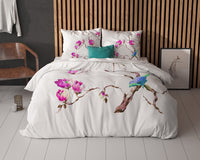 Bettwäsche Magnolien Weiß Bettbezug mit Kissenbezug