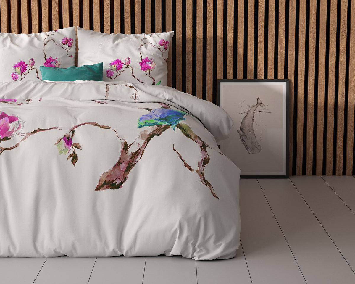 Bettwäsche Magnolien Weiß Bettbezug mit Kissenbezug
