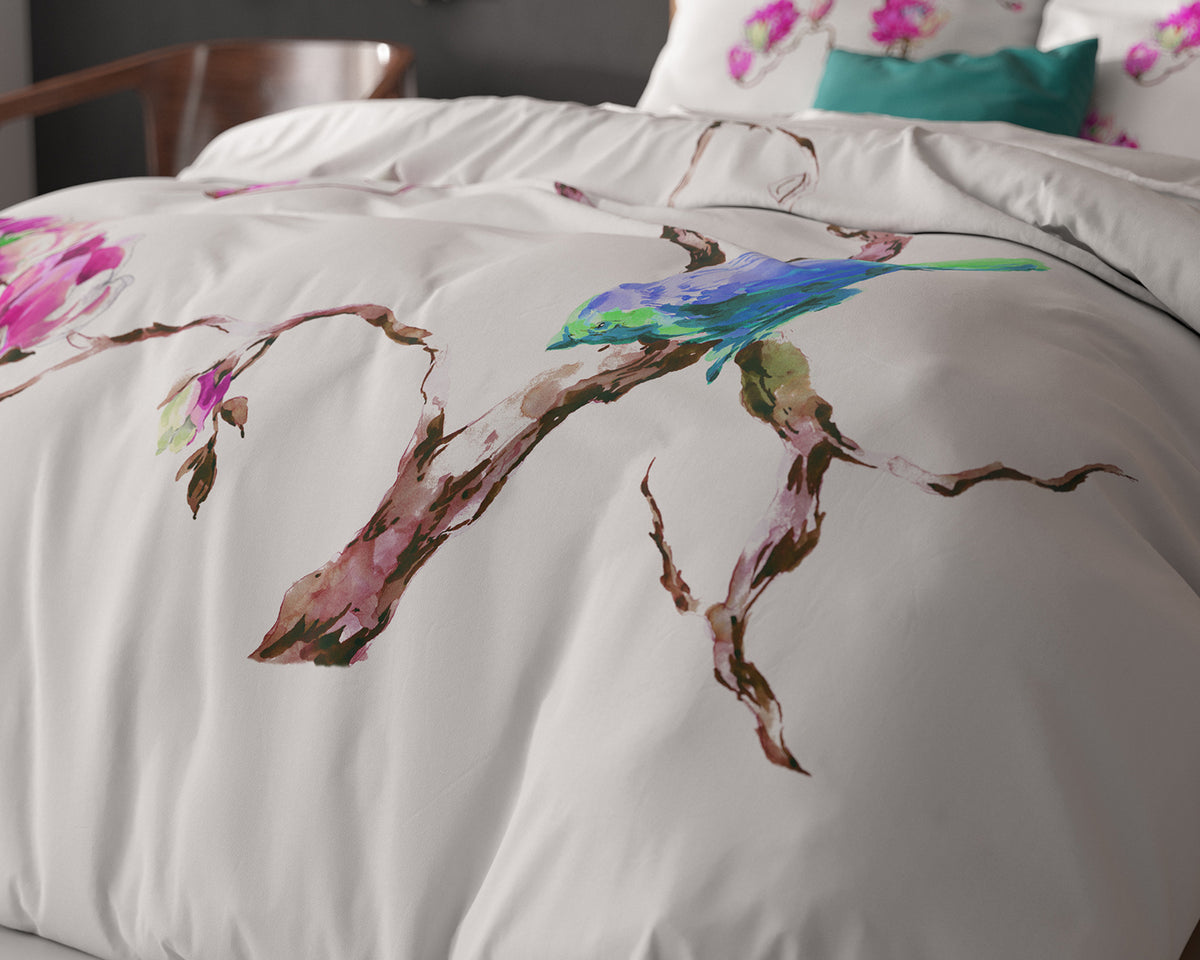Bettwäsche Magnolien Weiß Bettbezug mit Kissenbezug