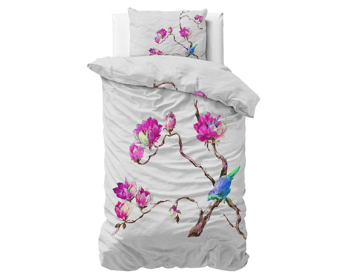 Bettwäsche Magnolien Weiß Bettbezug mit Kissenbezug