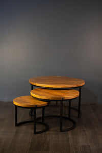 OSKAR  Industrial Couchtisch 3er Set Mangoholz