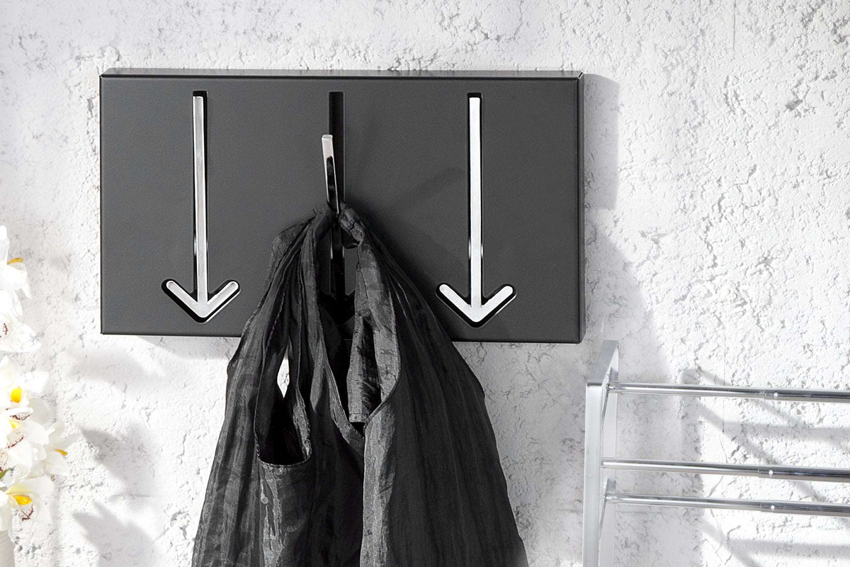 ARROW Moderne Design Wandgarderobe 30cm schwarz mit 3 Haken