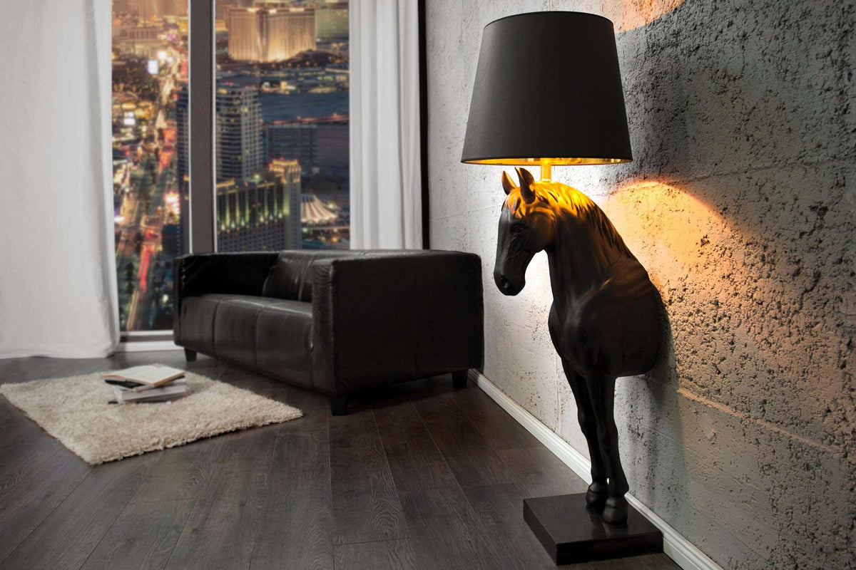 BLACK BEAUTY Extravagante Stehlampe 130cm schwarz Pferdefigur