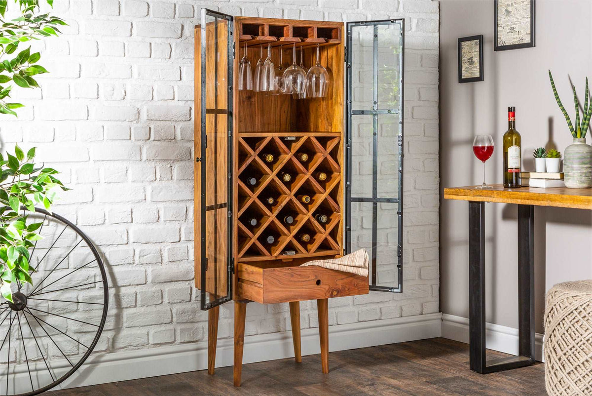 BODEGA Massives Weinregal 145cm Akazienholz Flaschenregal Industrial Design