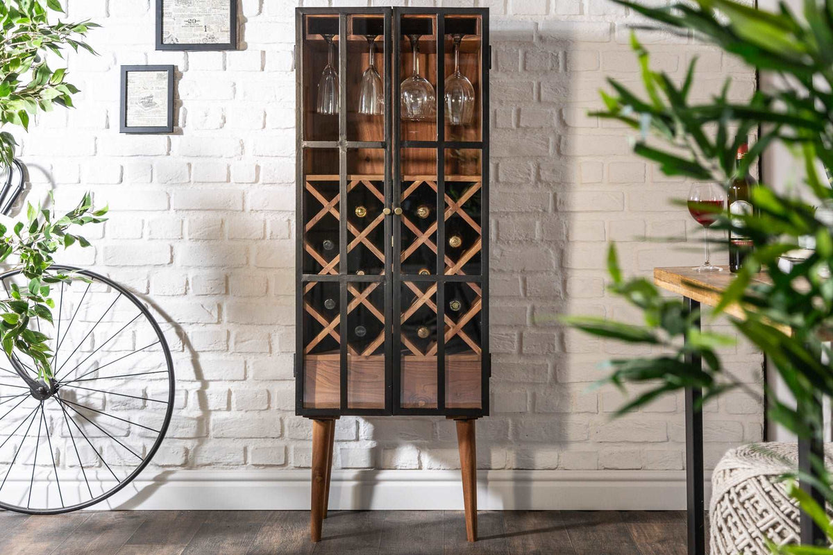 BODEGA Massives Weinregal 145cm Akazienholz Flaschenregal Industrial Design