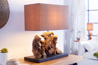 ARAGON Handgefertigte Tischlampe 50cm braun Treibholz-Fuß mit Leinenschirm
