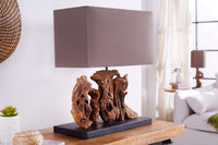 ARAGON Handgefertigte Tischlampe 50cm braun Treibholz-Fuß mit Leinenschirm