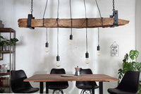 BARRACUDA Industrial Hängelampe 152cm recyceltes Massivholz mit 5 Leuchten