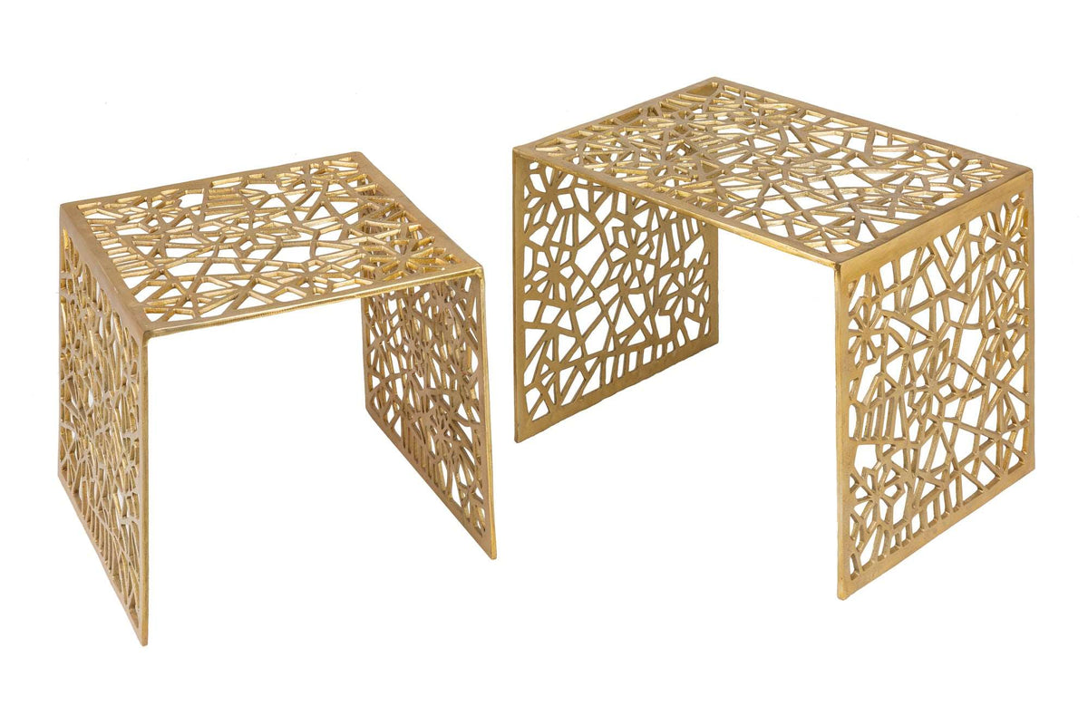ABSTRACT Handgearbeiteter Couchtisch 50cm 2er Set gold im Gap Design
