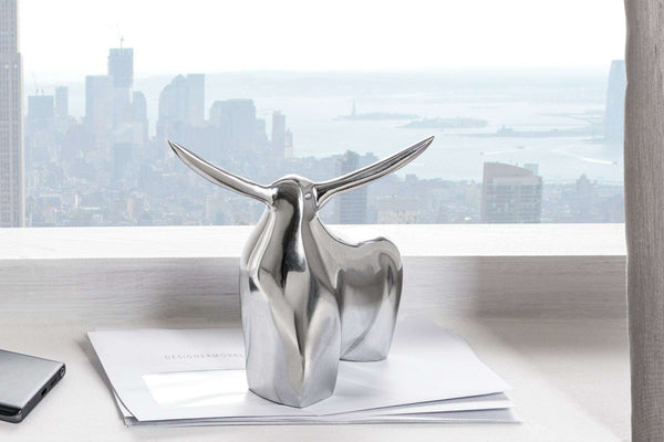 BIG BULL Moderne Skulptur silber Aluminium Dekoration Stierfigur Briefbeschwerer