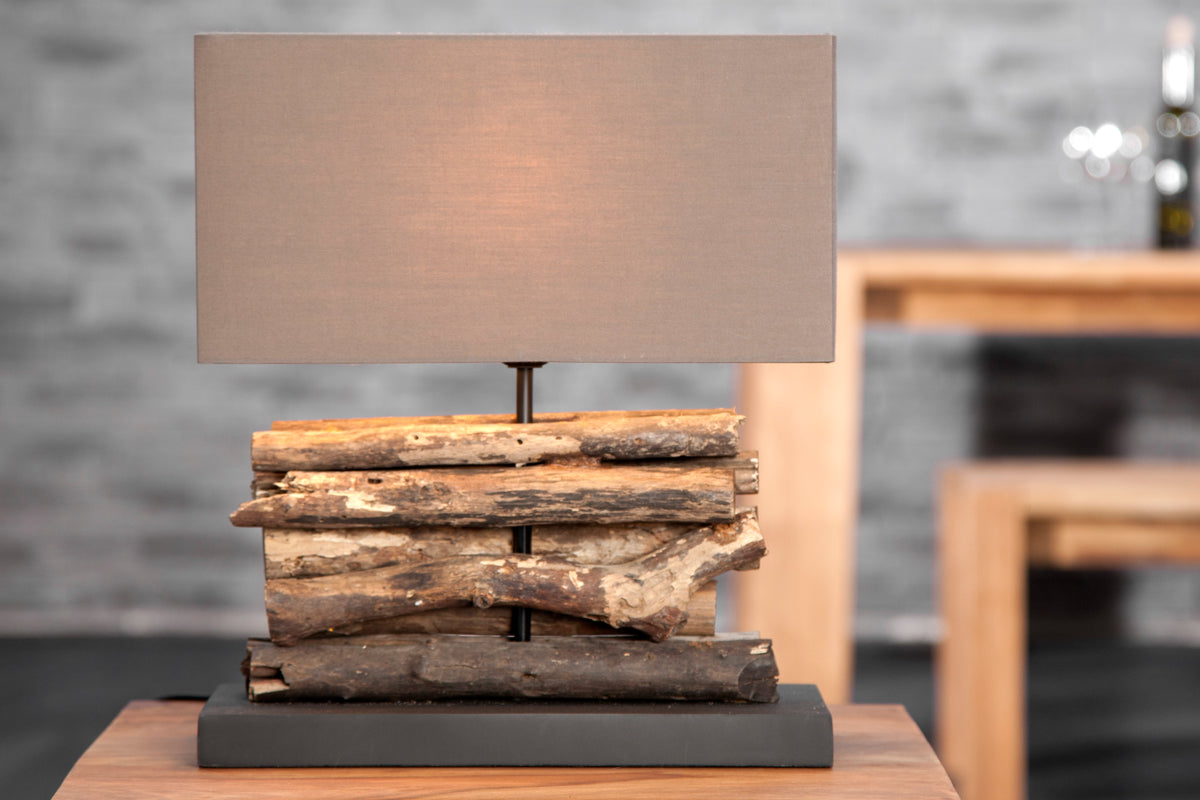 PERIFERE Handmade table lamp 40cm brown driftwood linen shade