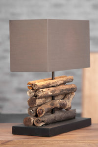 PERIFERE Handmade table lamp 40cm brown driftwood linen shade