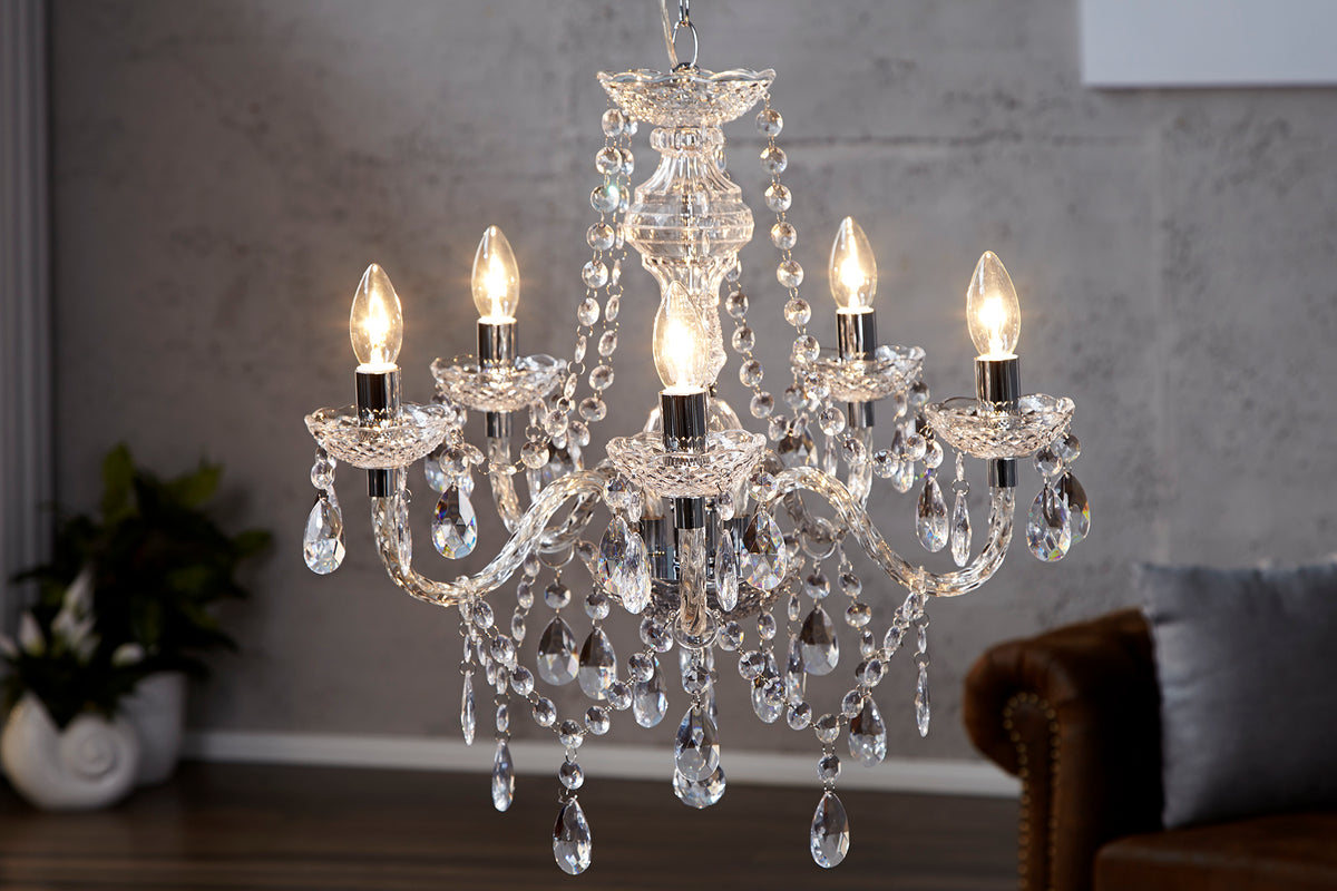 Eleganter Kronleuchter CRYSTAL 55cm klar Acryl 5-armig Lüster