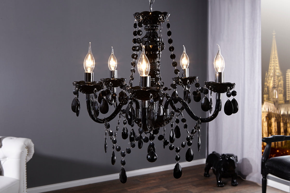 Eleganter Kronleuchter BLACK CRYSTAL 55cm schwarz Acryl 5-armig Lüster