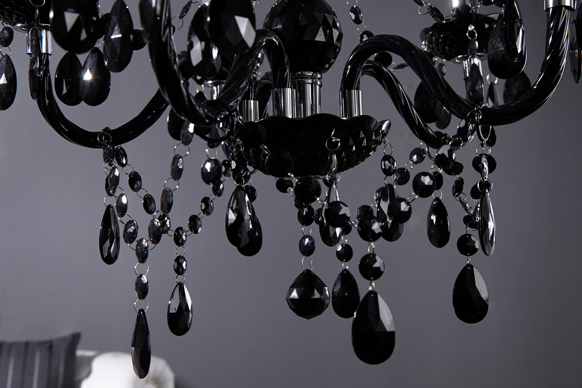 Eleganter Kronleuchter BLACK CRYSTAL 55cm schwarz Acryl 5-armig Lüster