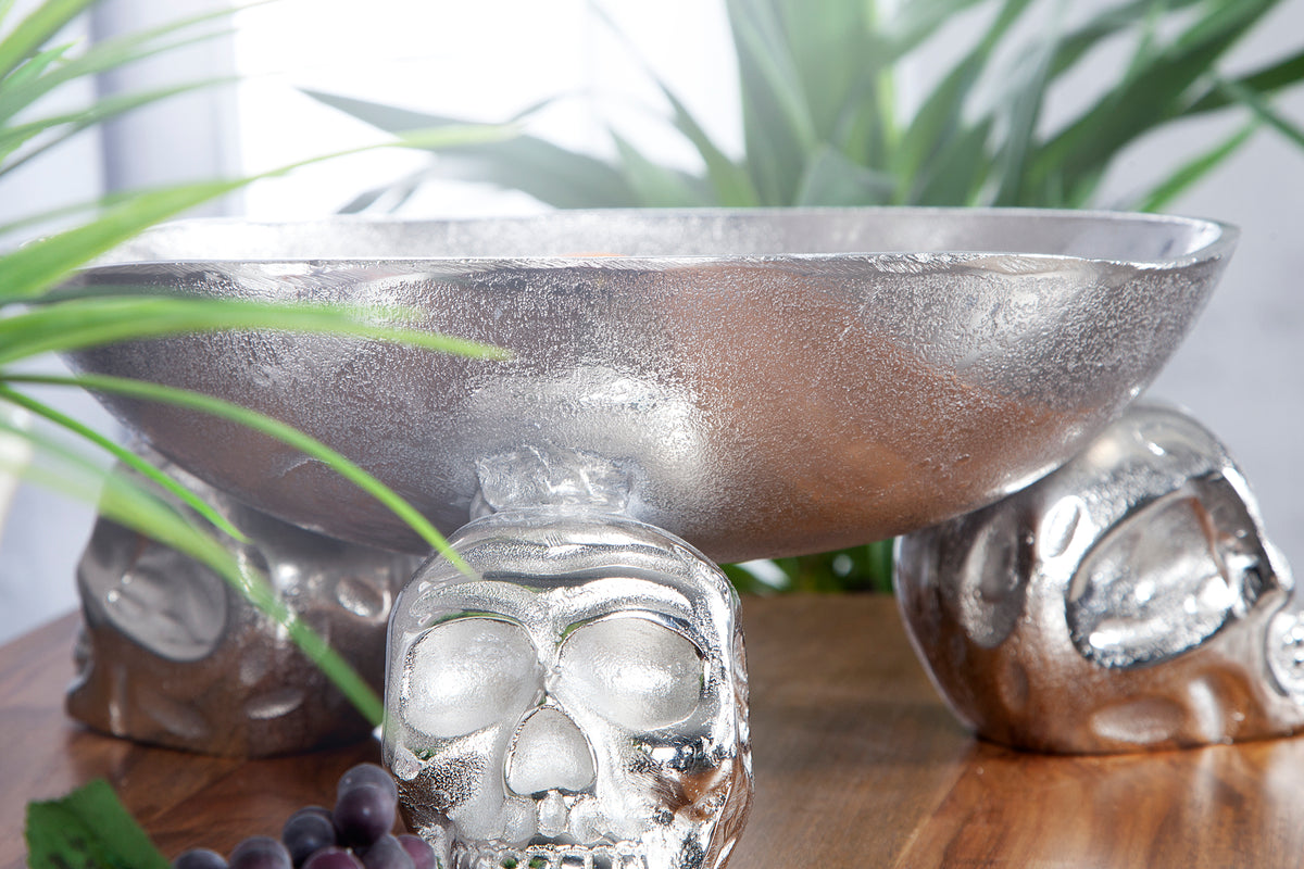 Design Deko-Schale SKULL 35cm silber Aluminium Totenkopf