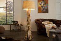 Handgefertigte Treibholz Stehlampe WILD NATURE 155cm sand mit Leinenschirm