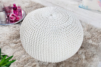 LEEDS Design Knitted Pouf 50cm white cotton handmade seat cushion