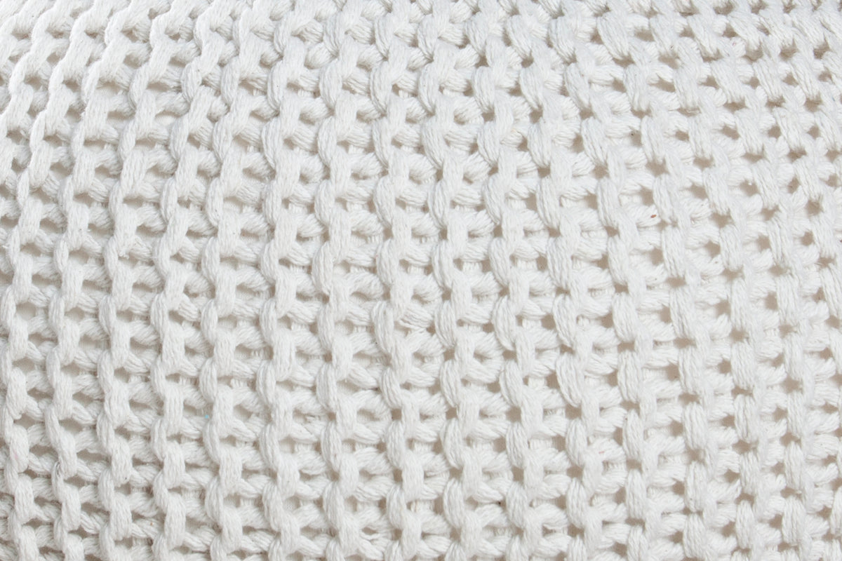 LEEDS Design Knitted Pouf 50cm white cotton handmade seat cushion