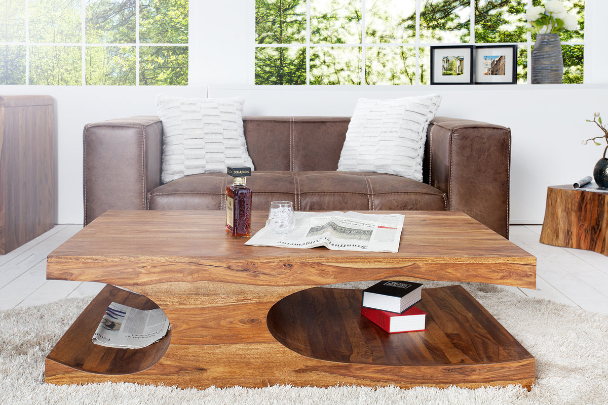 CUBUS Design Couchtisch 120cm natur Sheesham Massivholz Palisander stone finish mit Stauraum