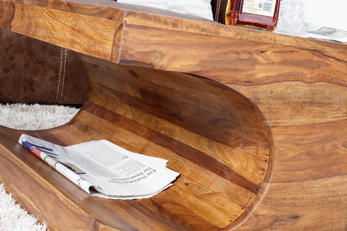 CUBUS Design Couchtisch 120cm natur Sheesham Massivholz Palisander stone finish mit Stauraum