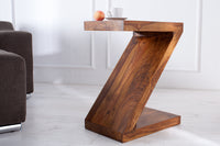 Solid side table Z 45cm Sheesham stone finish Z shape unique grain