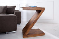 Solid side table Z 45cm Sheesham stone finish Z shape unique grain