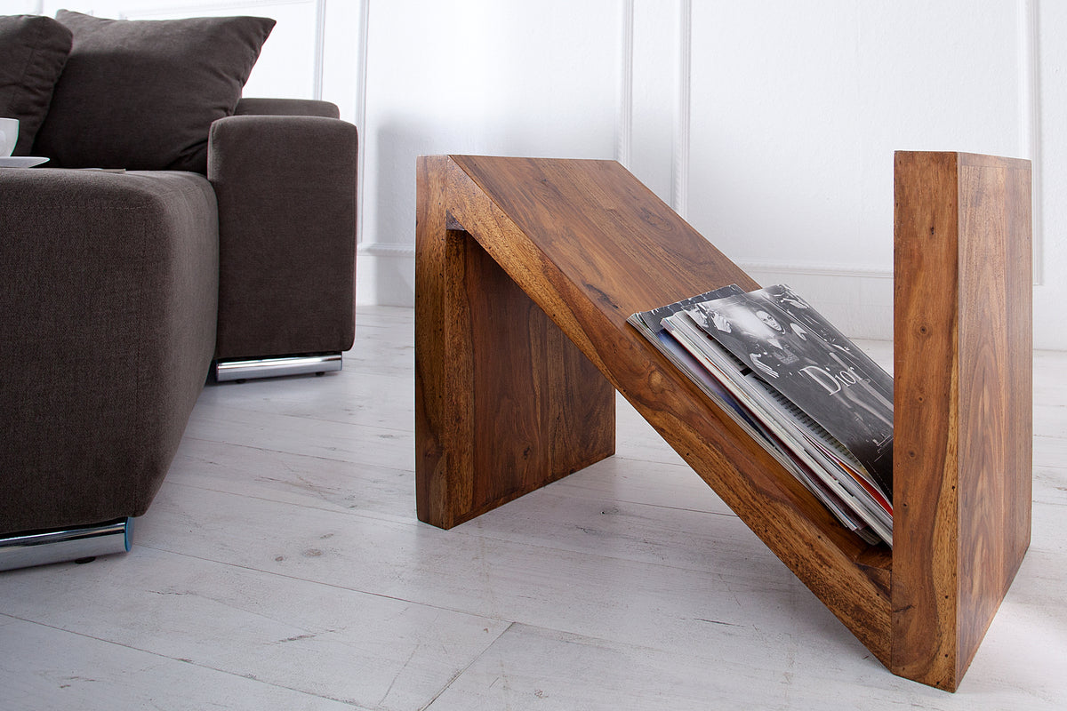 Solid side table Z 45cm Sheesham stone finish Z shape unique grain