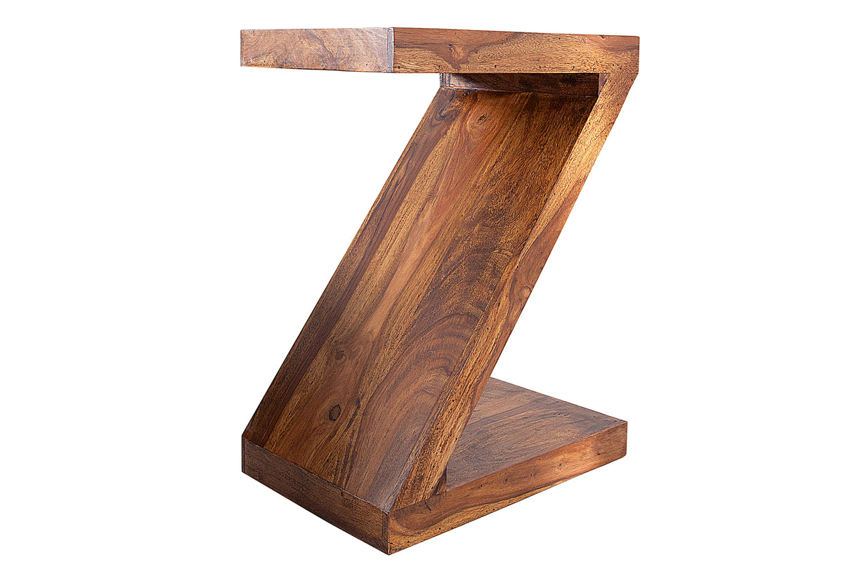 Solid side table Z 45cm Sheesham stone finish Z shape unique grain