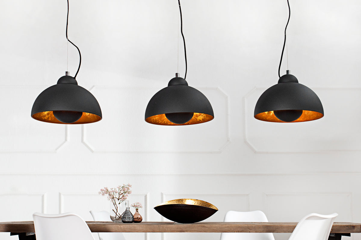 Elegante Hängelampe STUDIO 3 110cm schwarz Blattgold-Optik drei Schirme