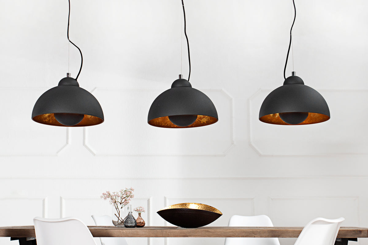 Elegante Hängelampe STUDIO 3 110cm schwarz Blattgold-Optik drei Schirme
