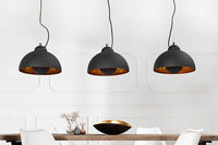 Elegante Hängelampe STUDIO 3 110cm schwarz Blattgold-Optik drei Schirme