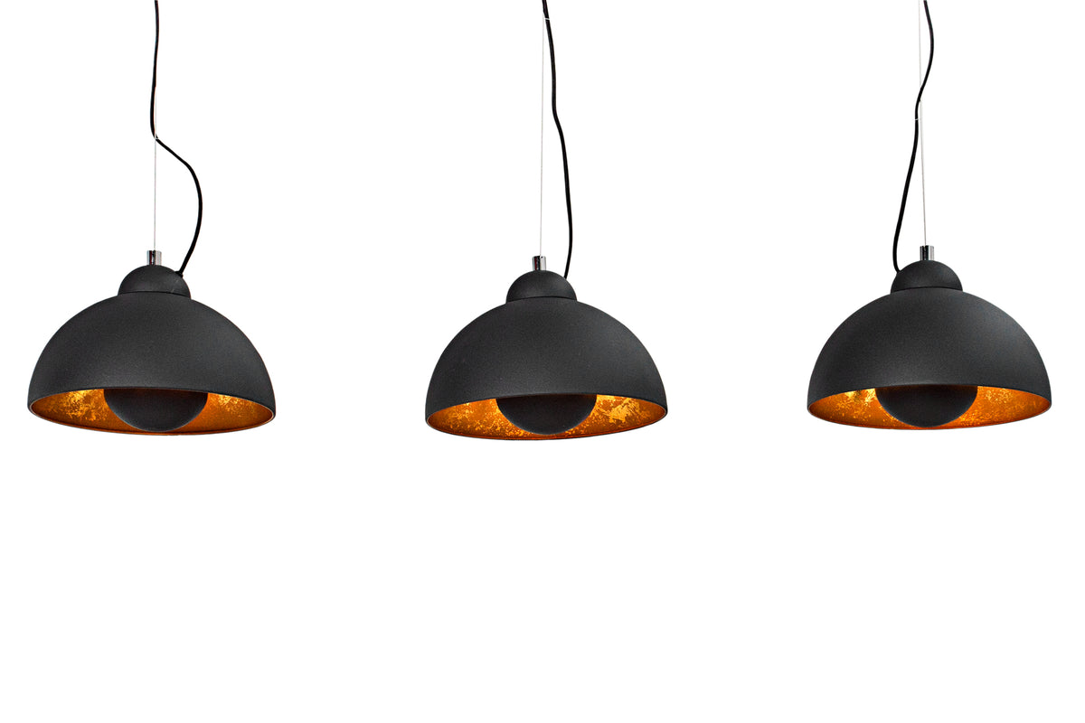 Elegante Hängelampe STUDIO 3 110cm schwarz Blattgold-Optik drei Schirme