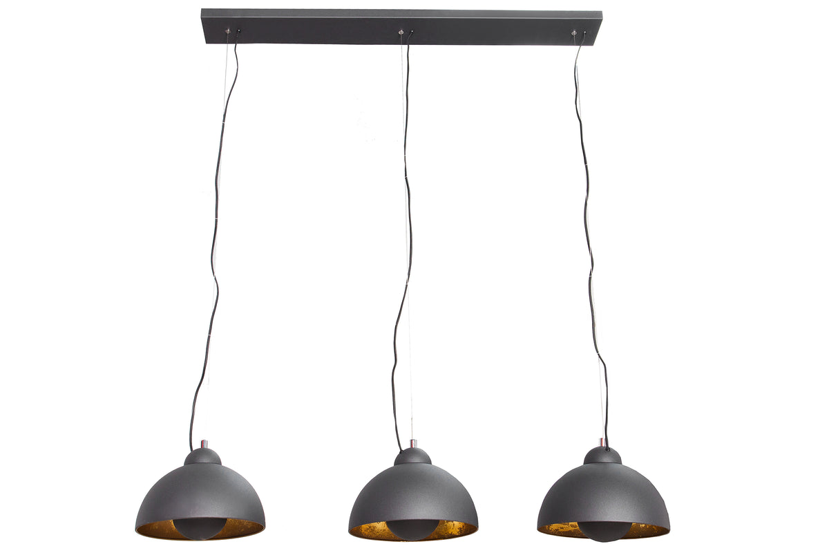 Elegante Hängelampe STUDIO 3 110cm schwarz Blattgold-Optik drei Schirme