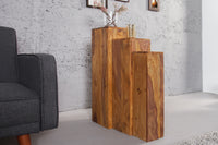 MAKASSAR Design Deko Säule 3er Set 80cm Sheesham Stone Finish Handarbeit