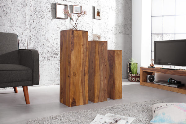 MAKASSAR Design decorative column set of 3 80cm Sheesham Stone finish handmade