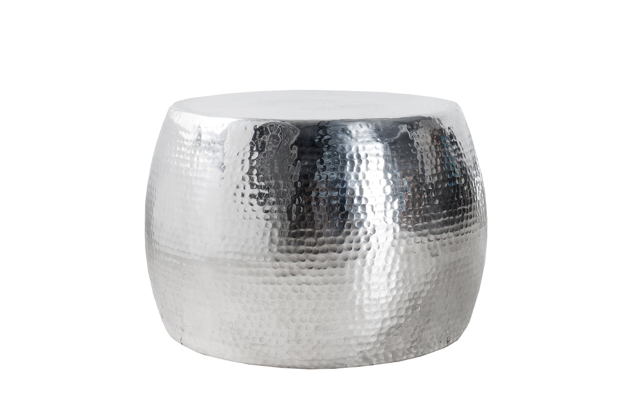ORIENT Runder Couchtisch 60cm silber Metall Aluminium Hammerschlag Design handmade