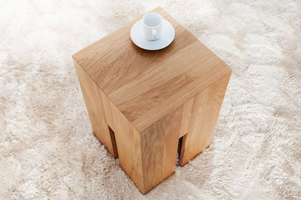 CASTLE Design Beistelltisch 45cm natur Wildeiche Massivholz geölt Sitzhocker